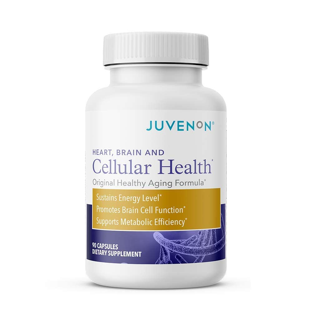 Juvenon Cellular Health bottle pour demonstrates easy daily use for energy support.