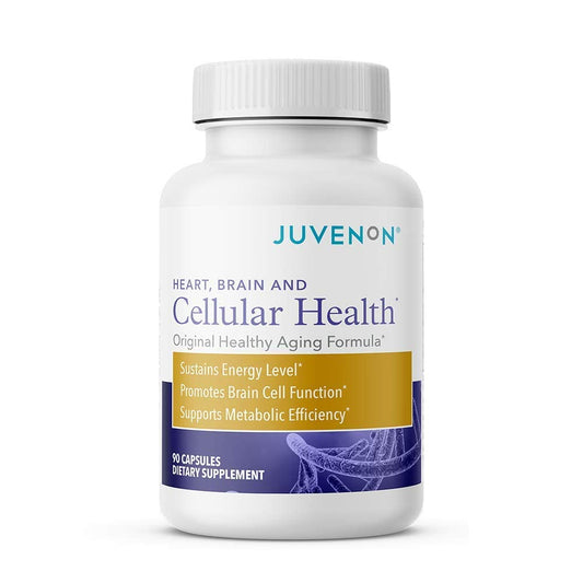 Juvenon Cellular Health bottle pour demonstrates easy daily use for energy support.