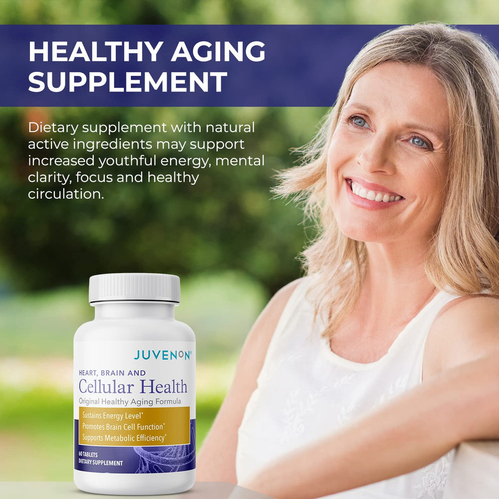 Juvenon Cellular Health capsule close-up highlights key ingredients for daily support.