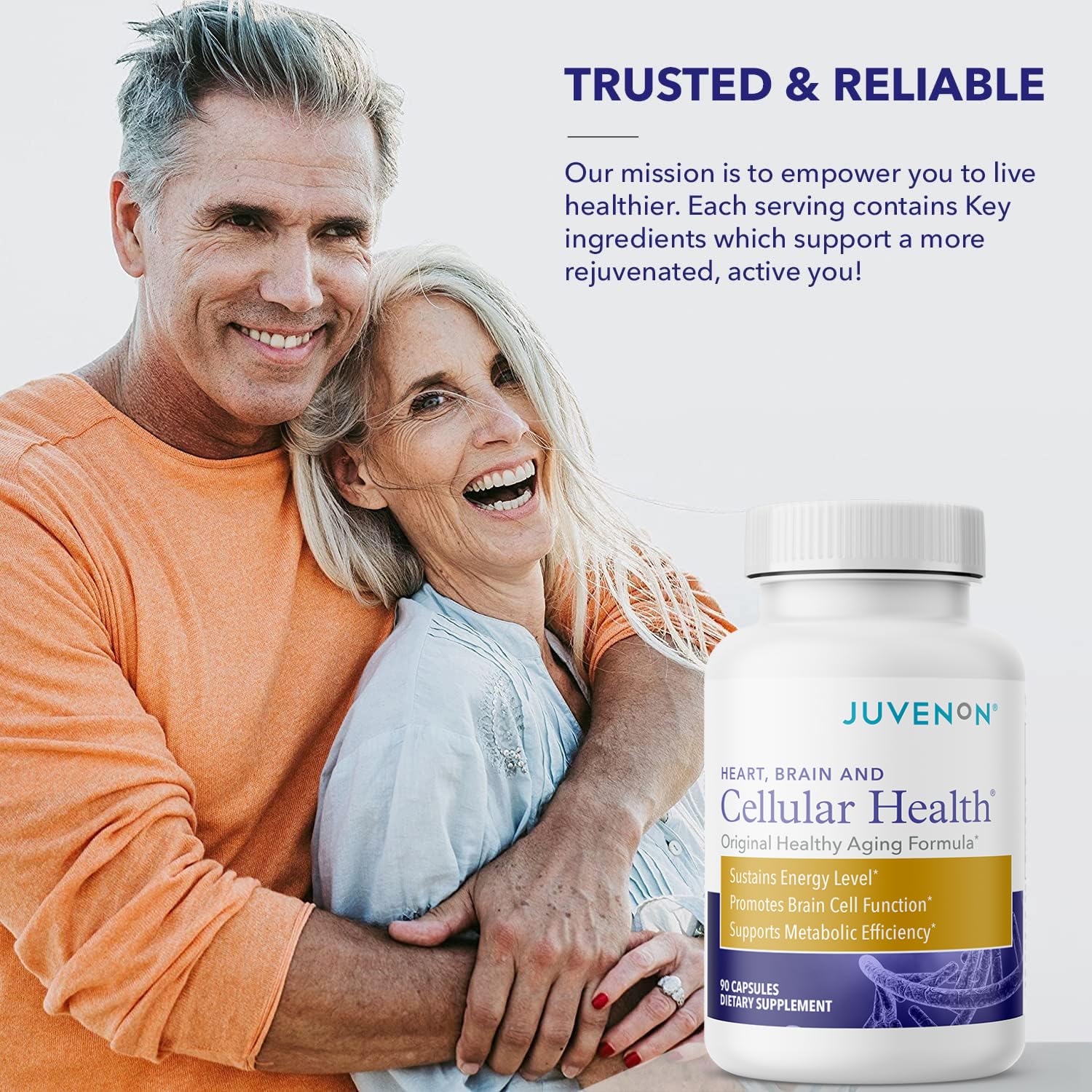 Juvenon Cellular Health daily-use scene suggests mood and focus support.