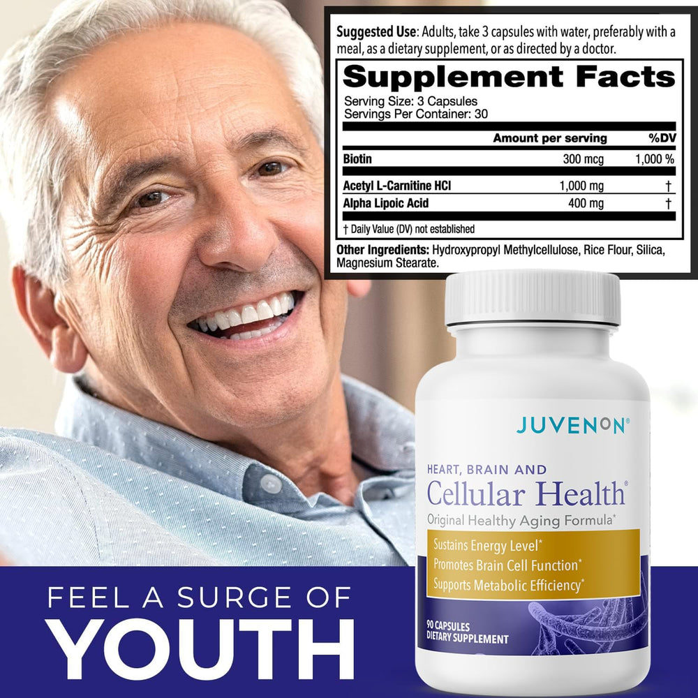 Juvenon Cellular Health science graphic illustrates NAD+ related cellular support.