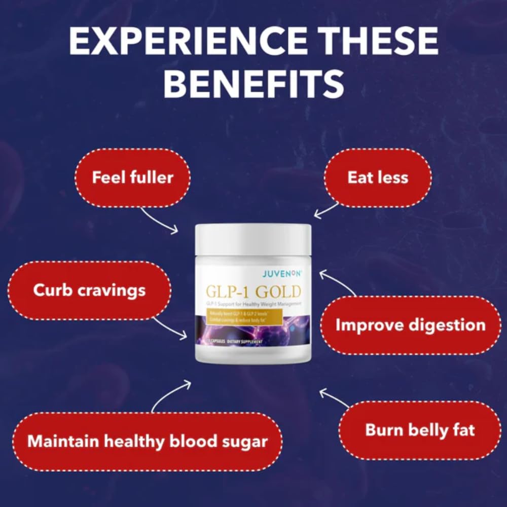 Juvenon GLP-1 Gold capsules in hand for convenient supplementation.