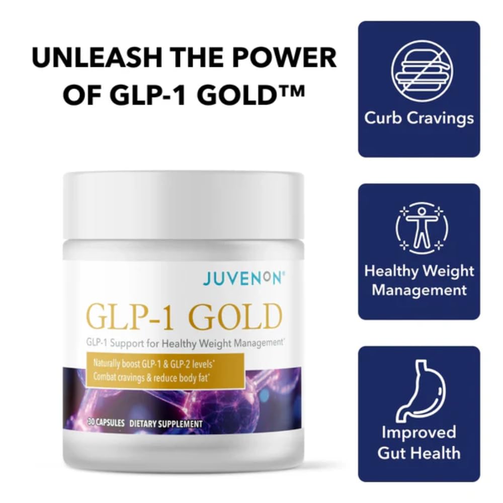 Juvenon GLP-1 Gold label detail highlighting ingredients.