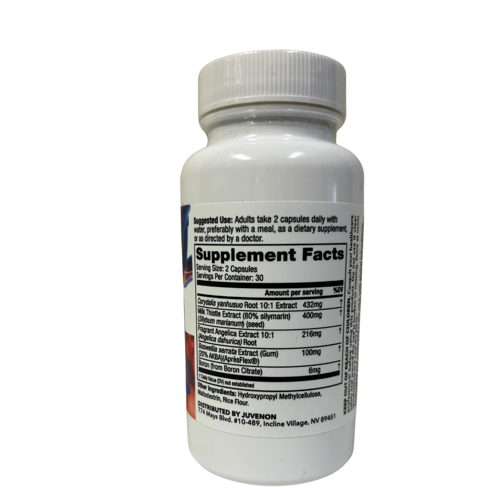 Juvenon Reprieve bottle front view highlighting fast-acting joint support potential.