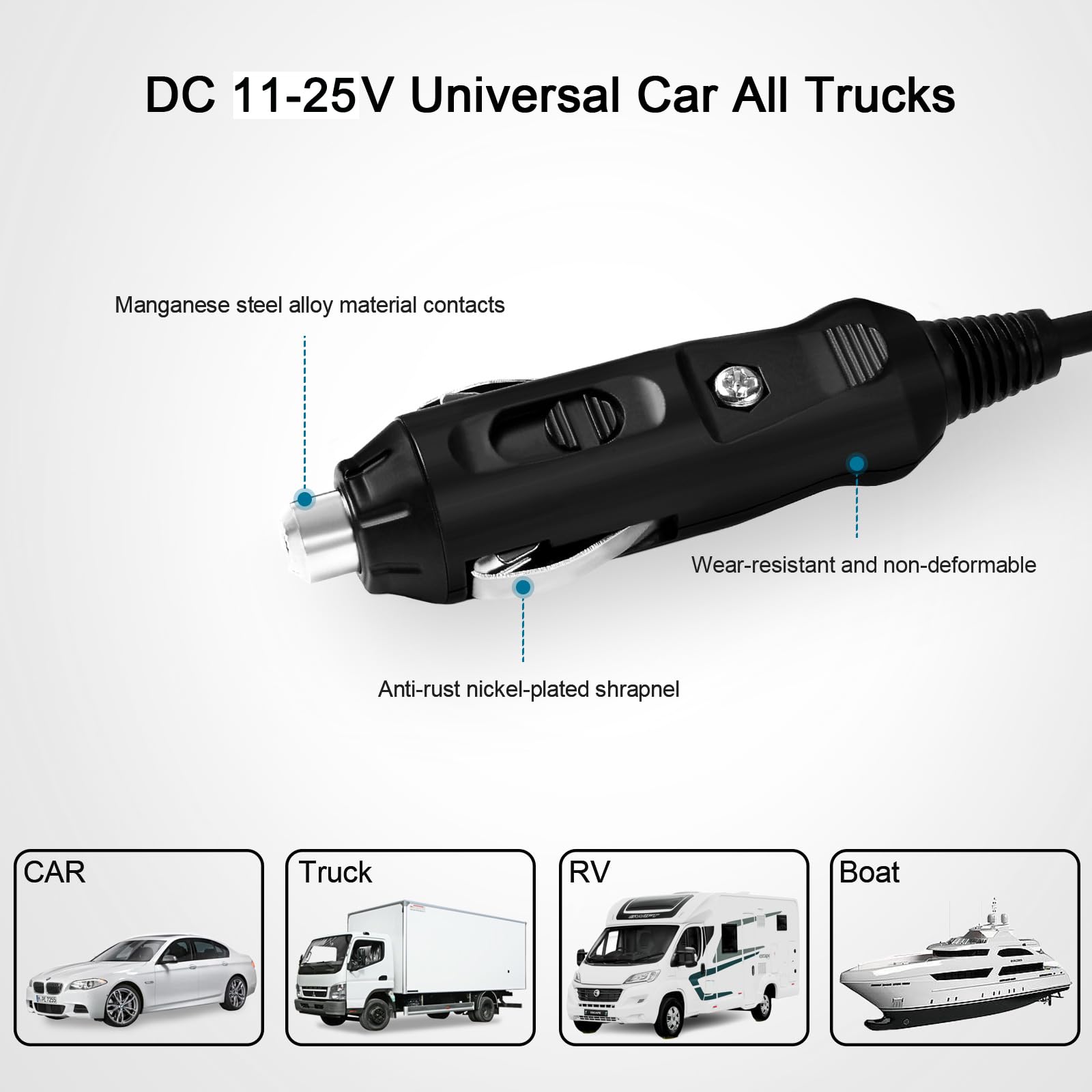 JUYOON DC charger 65W with dual fuse protection for CPAP devices.