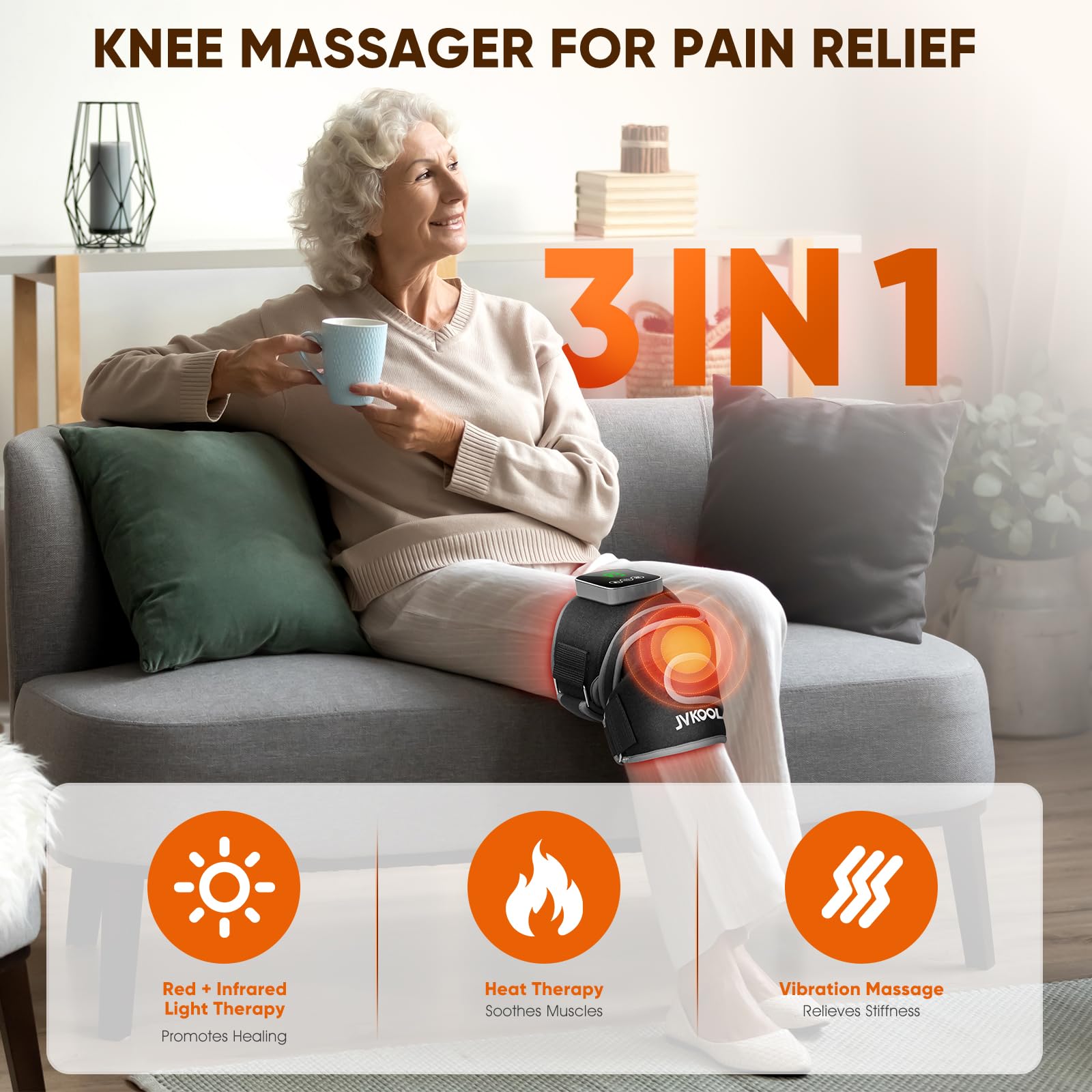 JVKOOL Knee Massager infrared coverage delivers deep heat across the knee.