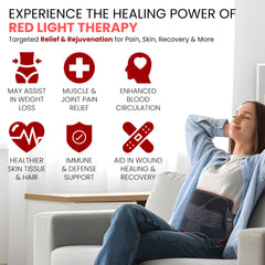 JWAY red light therapy belt worn on body, hands-free relaxation.