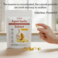 Back label of JXSVR aged garlic extract bottle with usage details