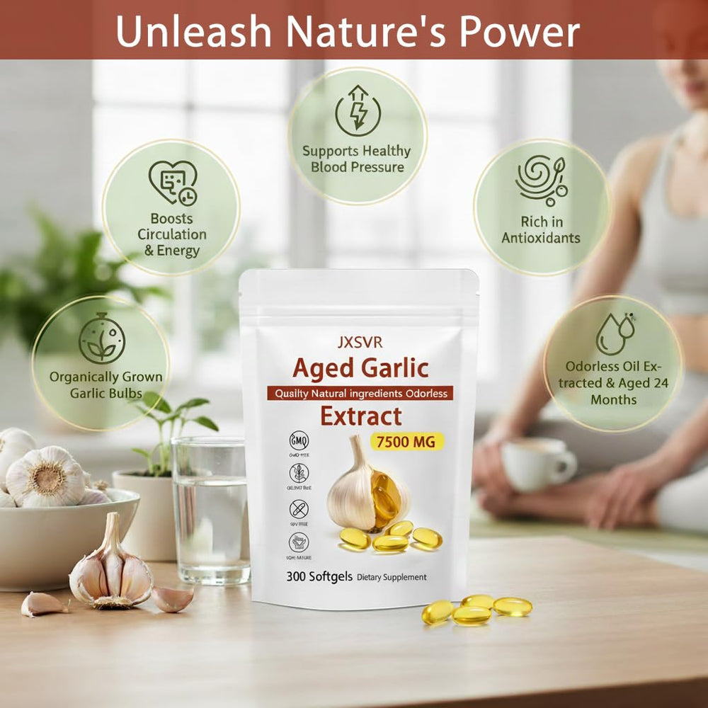 Odorless capsules of JXSVR aged garlic extract highlighting gentle intake