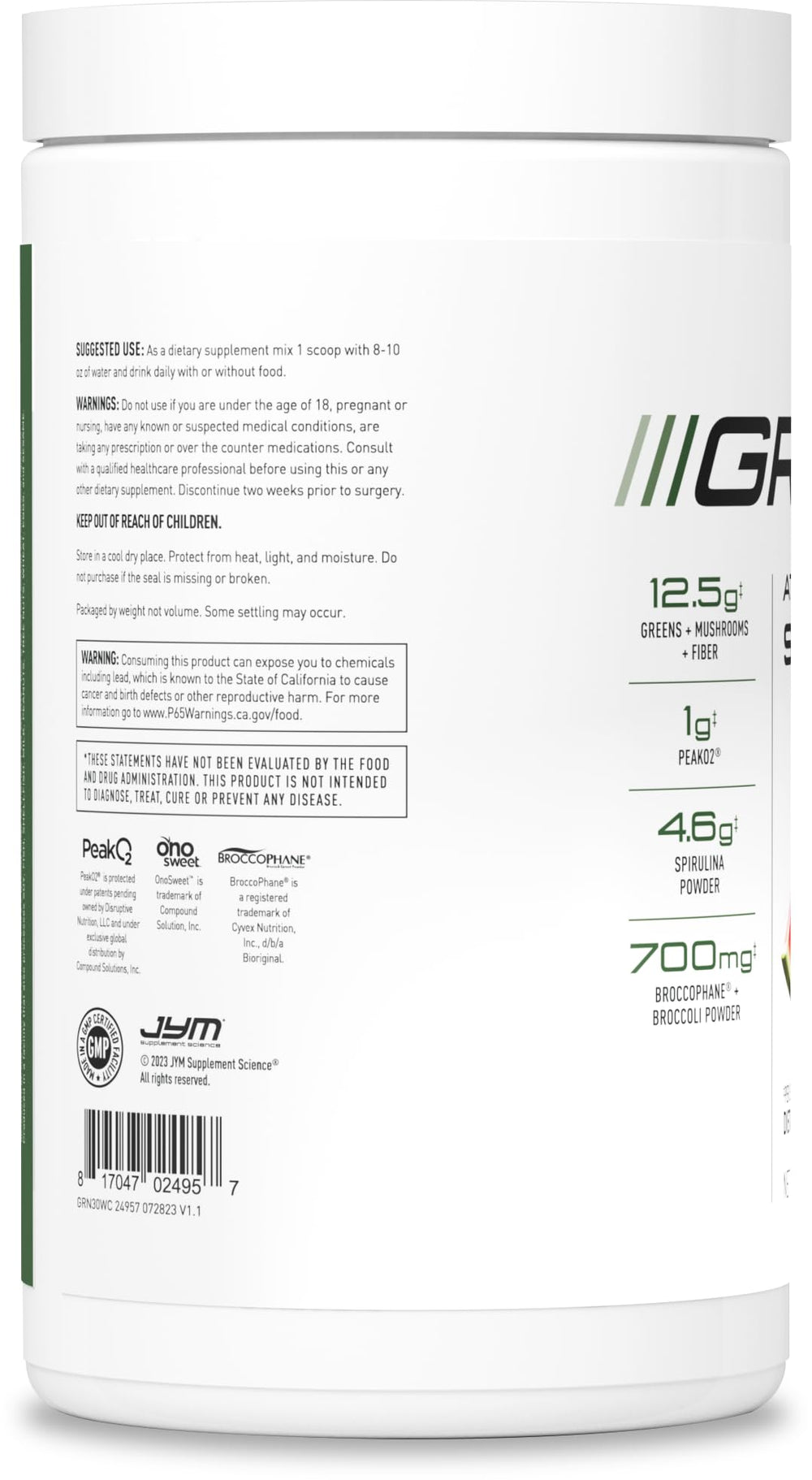 JYM Greens features spirulina-rich greens for a vibrant energy boost.