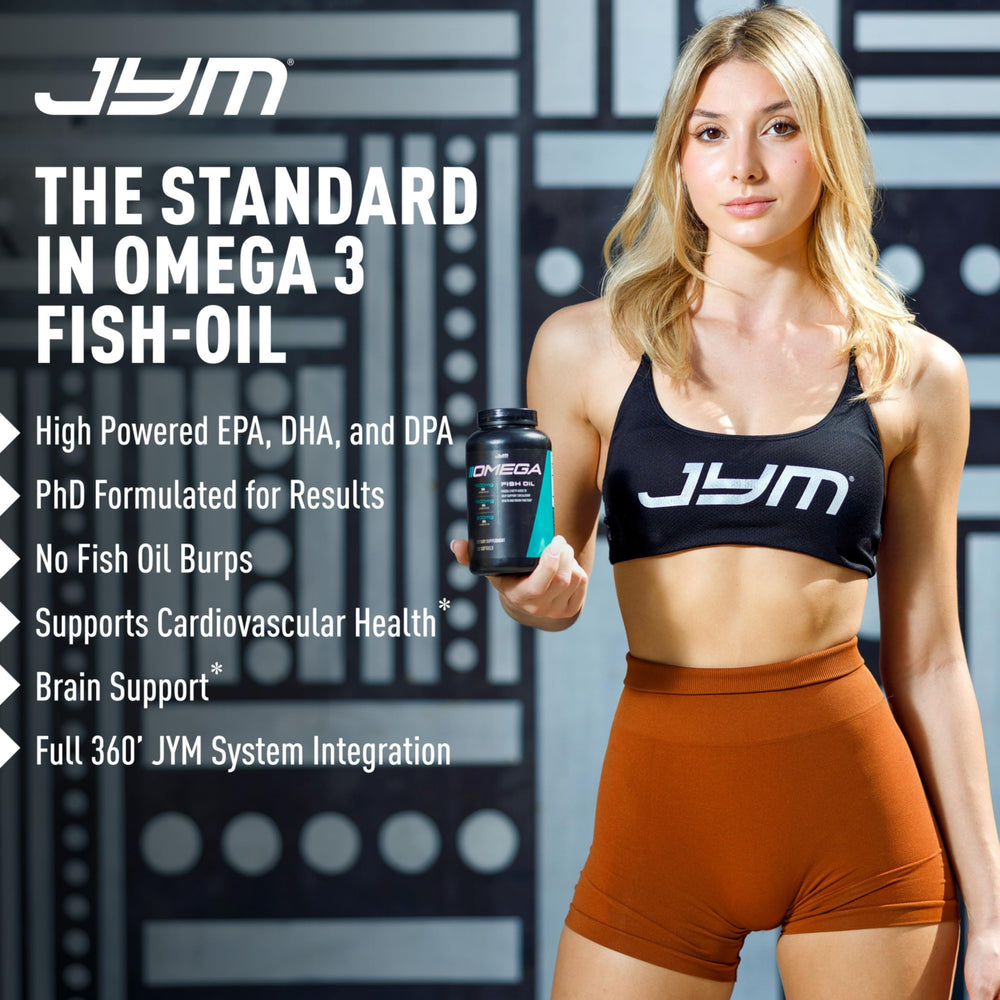 Serving guide showing four capsules daily for full omega-3 dose