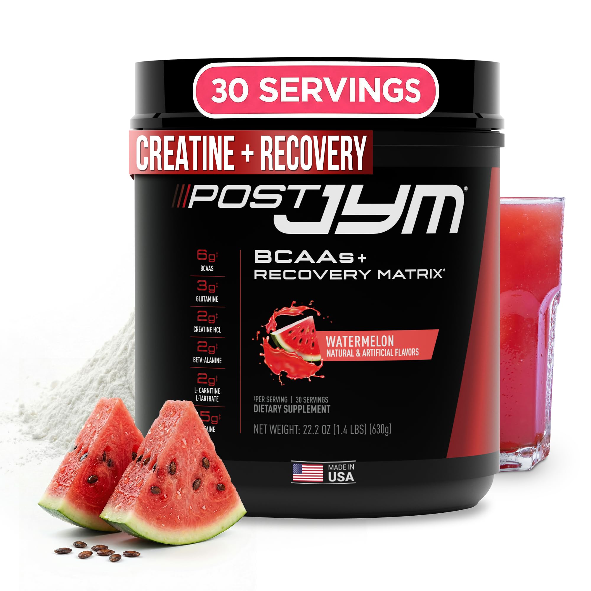 JYM Post JYM Active Matrix watermelon tub for post-workout recovery and flavor.