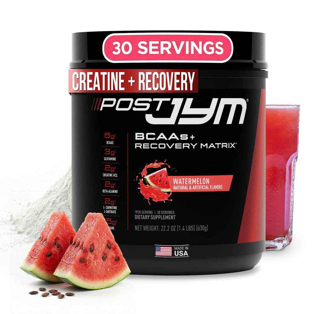 JYM Post JYM Active Matrix watermelon tub for post-workout recovery and flavor.