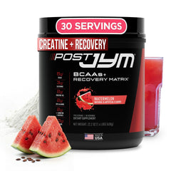 JYM Post JYM Active Matrix watermelon tub for post-workout recovery and flavor.