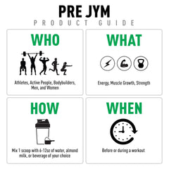 JYM PRE JYM Orange Mango bottle front emphasizes serving size and dosage clarity.