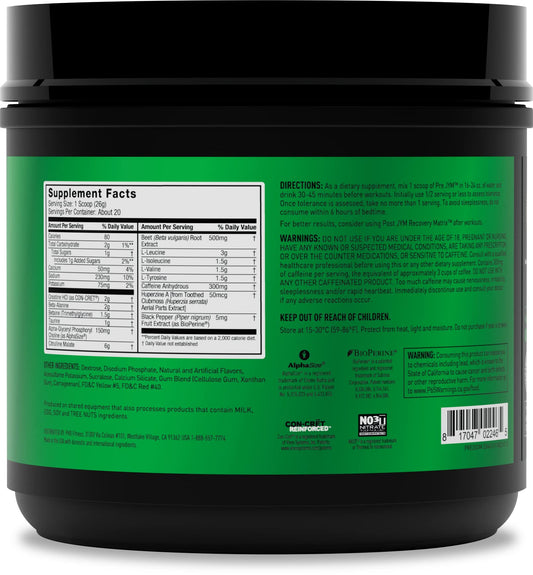 JYM PRE JYM Orange Mango bottle label closeup shows trusted ingredients for performance.