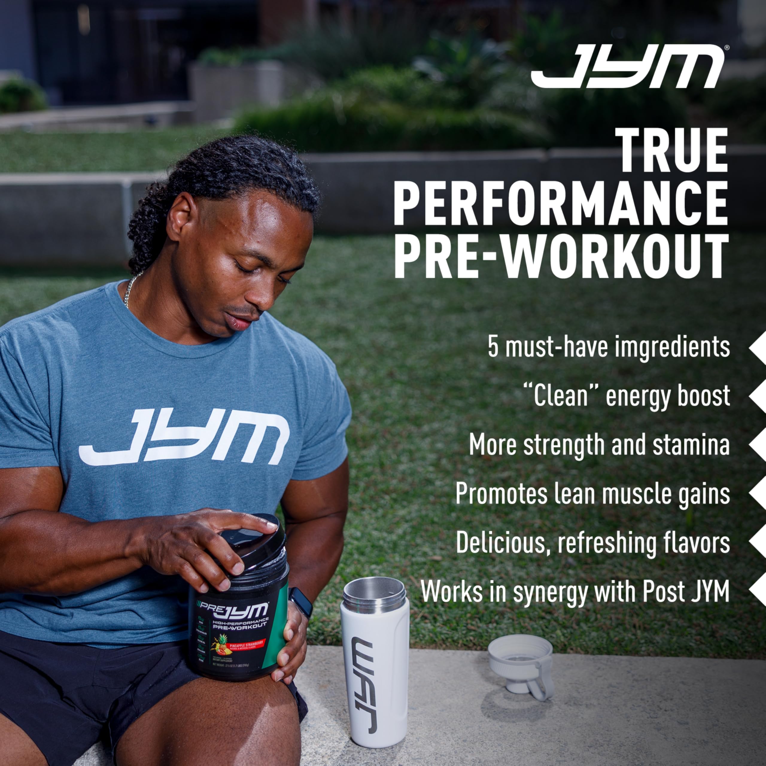 JYM Pre JYM powder texture close-up shows smooth consistency.