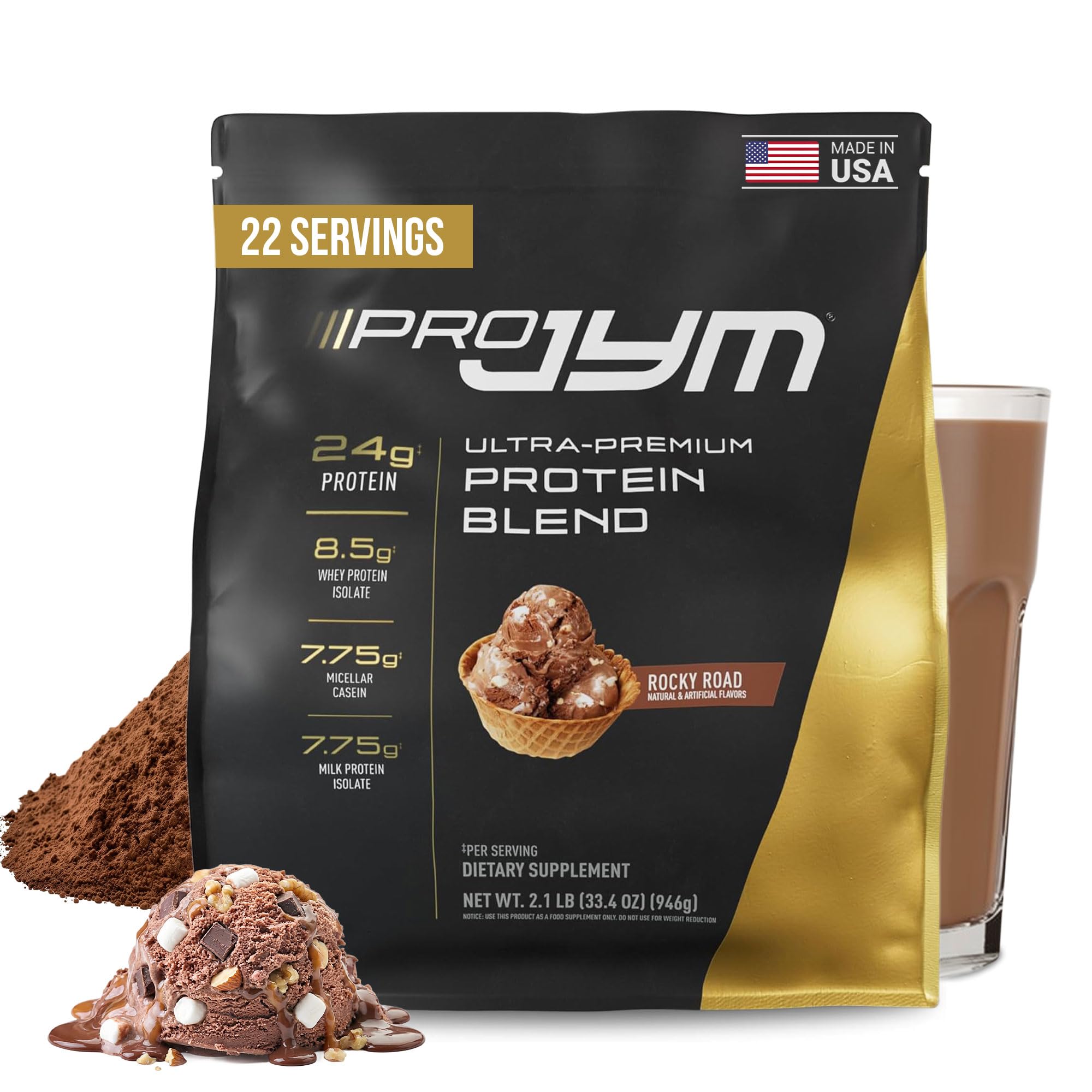 JYM Rocky Road bottle shown for convenient protein fueling and recovery support.