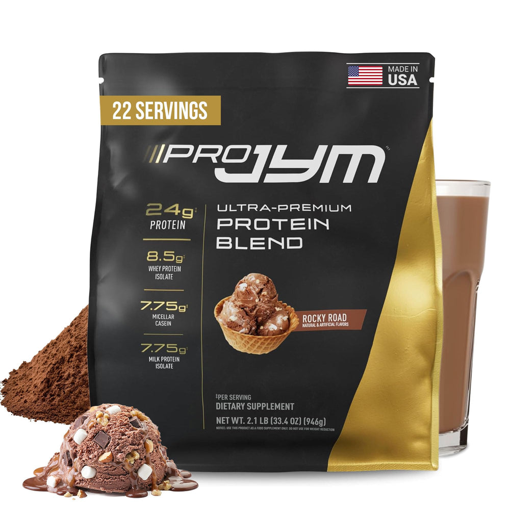 JYM Rocky Road bottle shown for convenient protein fueling and recovery support.