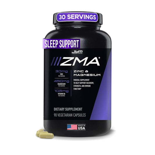 JYM ZMA JYM bottle front with capsules for recovery support and mineral balance