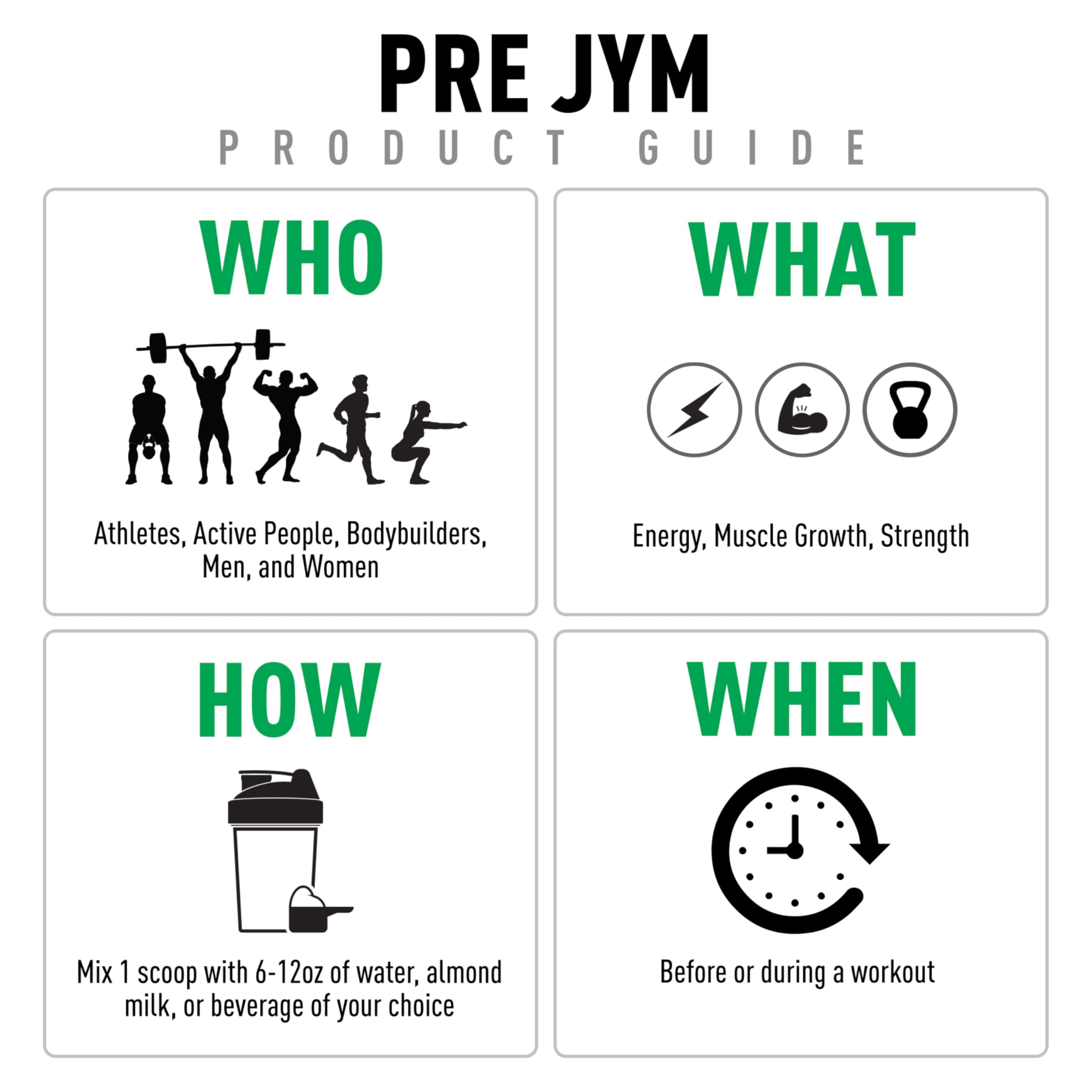 Ingredient label highlights BCAA and creatine components in Pre JYM
