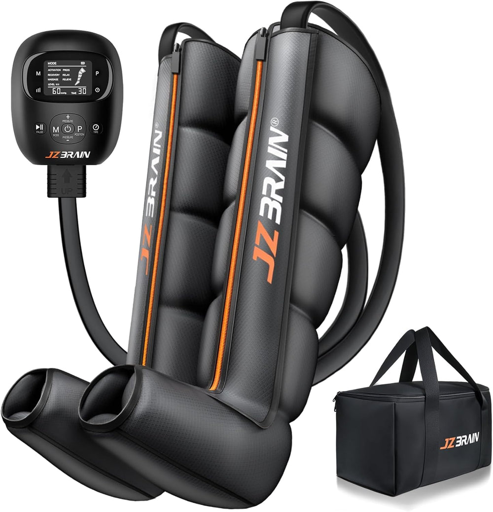 JZBRAIN air compression boot front view showcasing full-leg wrap for even pressure