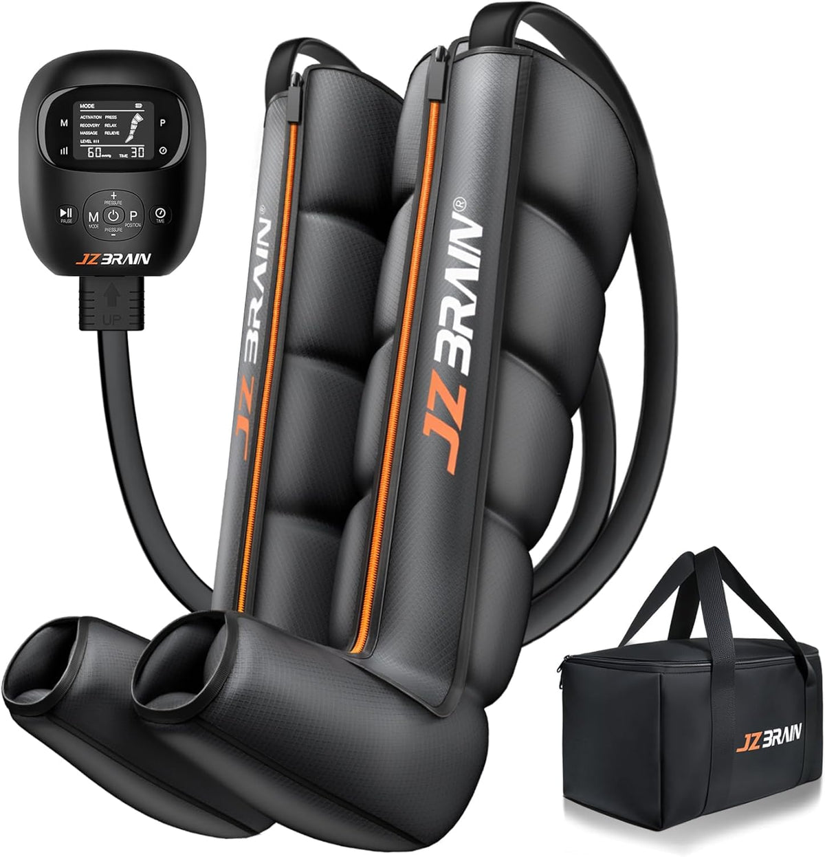 JZBRAIN air compression boot front view showcasing full-leg wrap for even pressure
