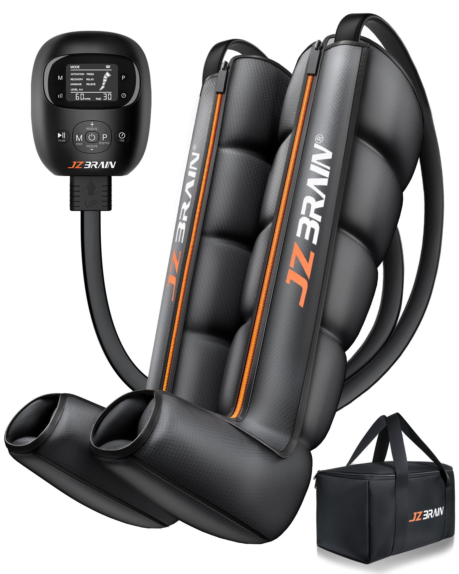 JZBRAIN air compression leg recovery boots with full-leg wrap for soothing post-workout relief.