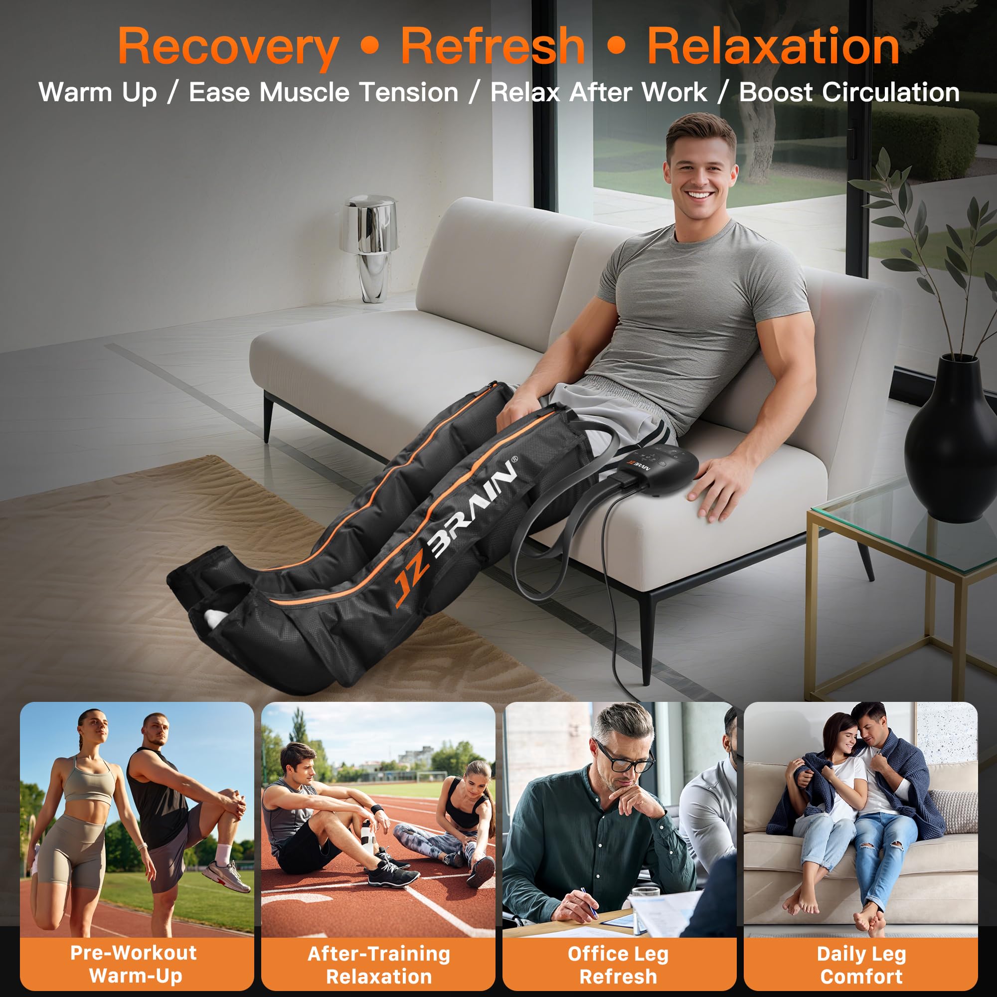 JZBRAIN targeted settings for warm-up, cooldown, and daily relaxation.