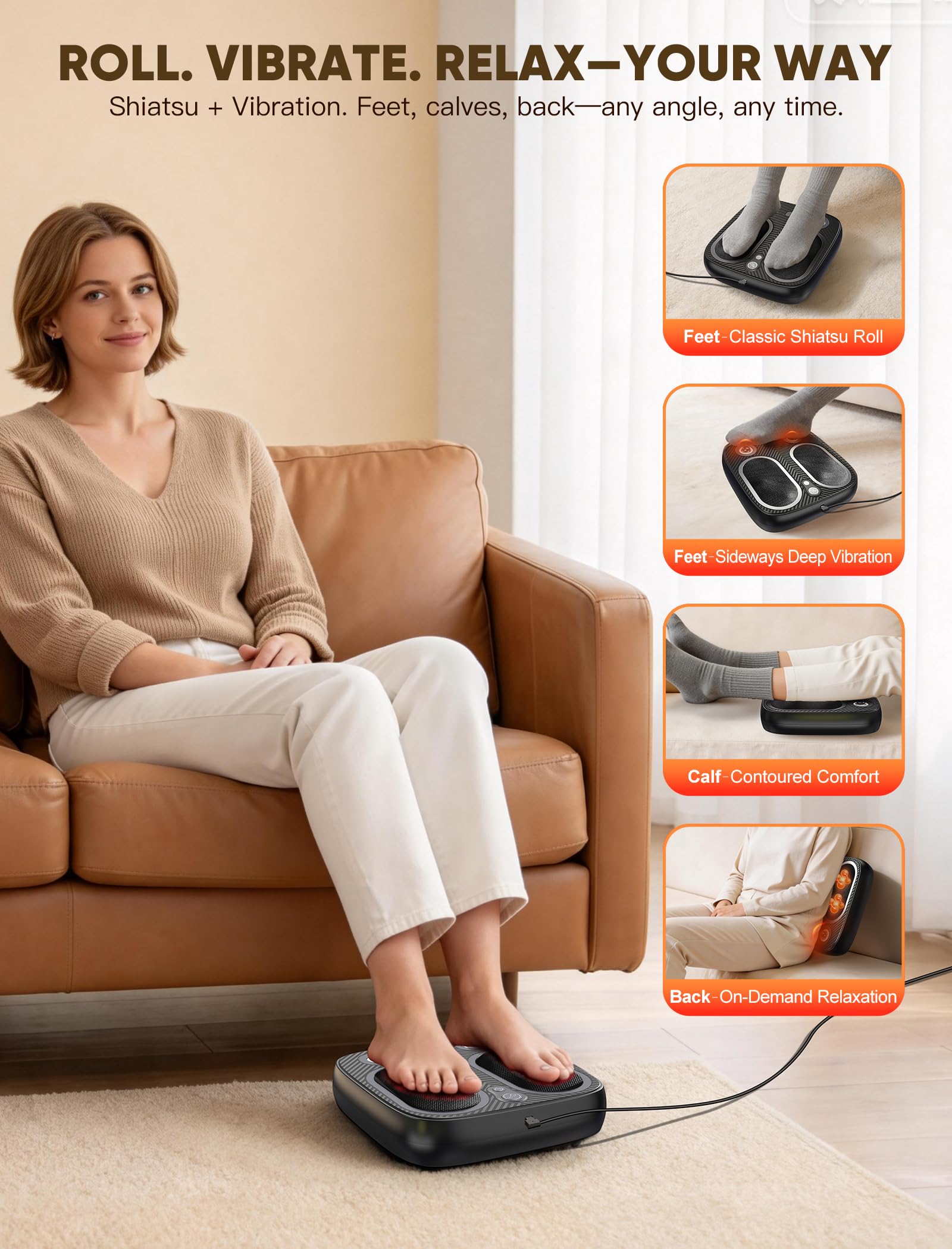 JZBRAIN Shiatsu Foot Massager auto timer for safe, convenient use