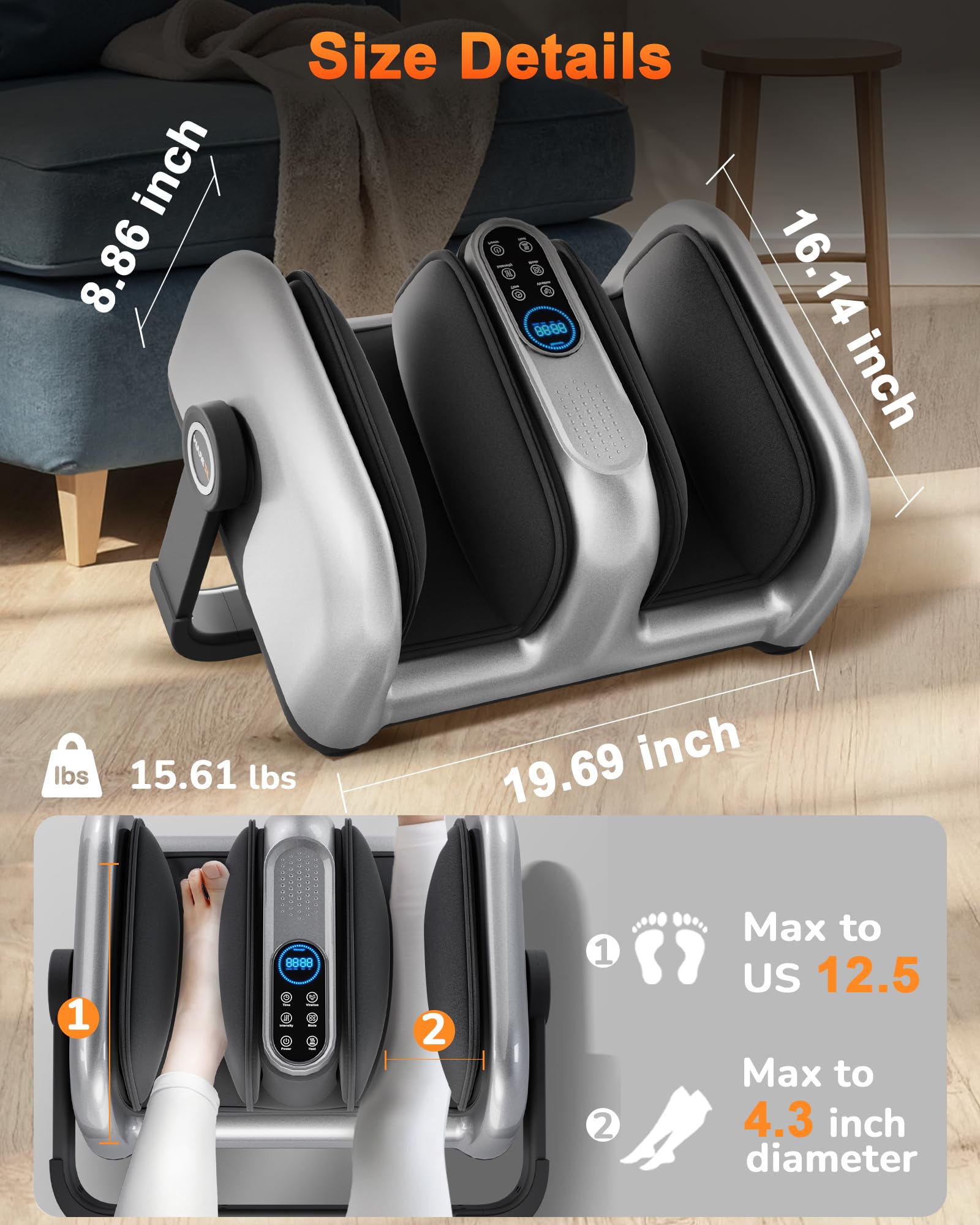 JZBRAIN massager side panel showing controls and padding.
