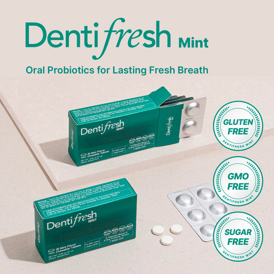 K-NUTRA Dentifresh Mint tablet close-up showing texture as it dissolves for refreshing mouthfeel