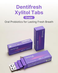 K-NUTRA Dentifresh Xylitol Tabs Grape tablets close-up highlighting grape flavor and sugar-free formula
