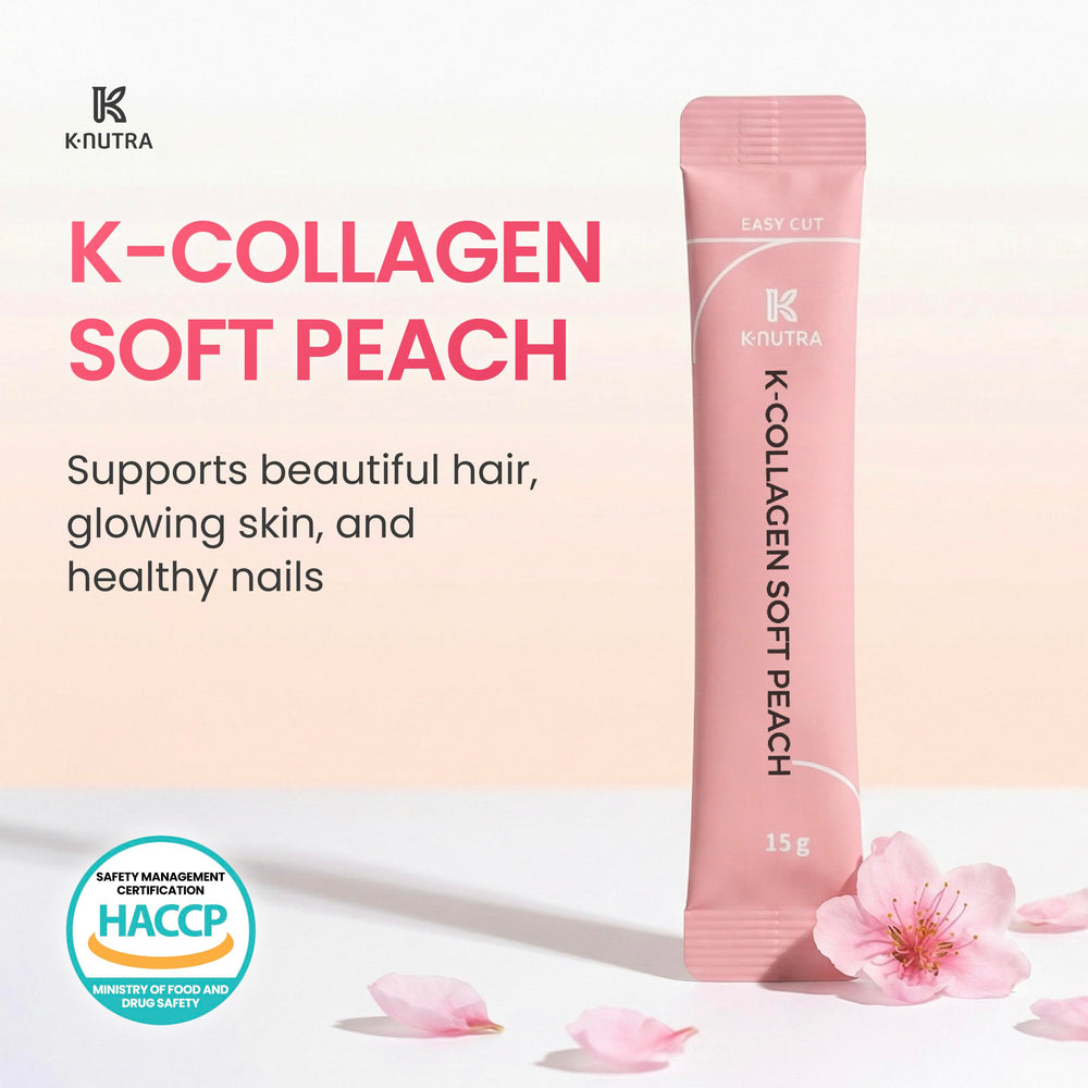 K-NUTRA K-Collagen Soft Peach dissolves quickly in water for fast consumption.