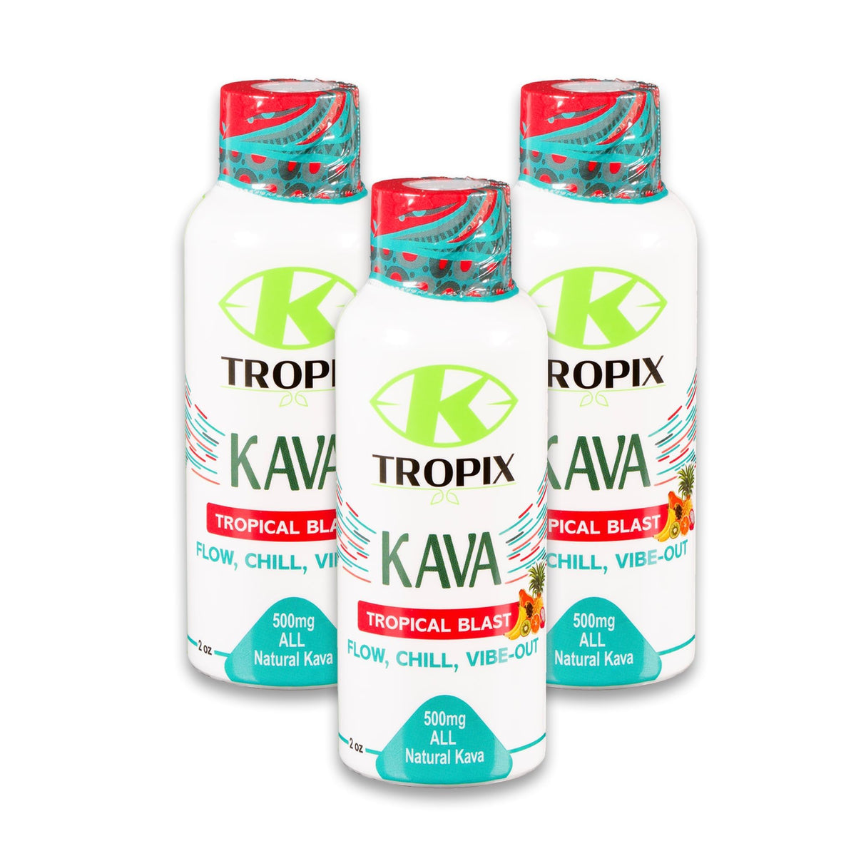 K-Tropix Kava Shot Tropical Blast bottle on table suggesting quick calm during a busy day
