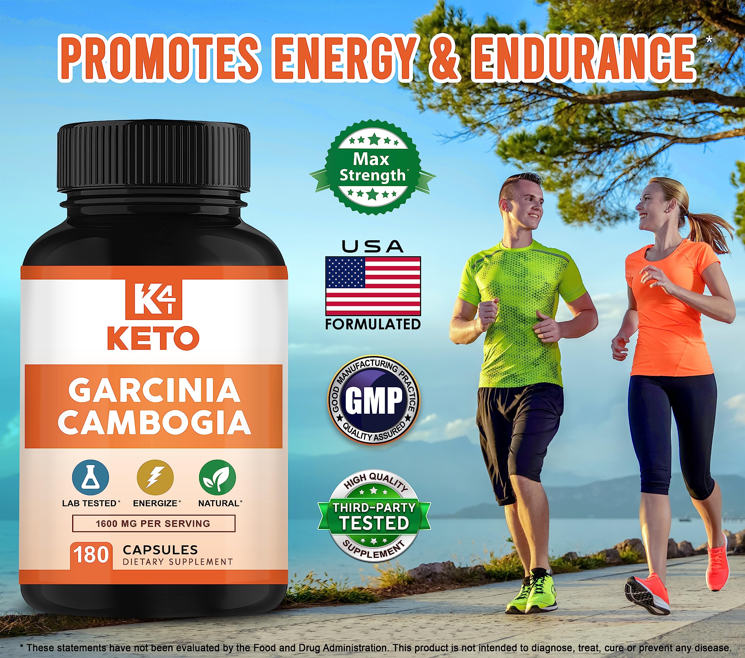 K4 Keto Garcinia Cambogia dosing scene with capsules and water demonstrates daily use.