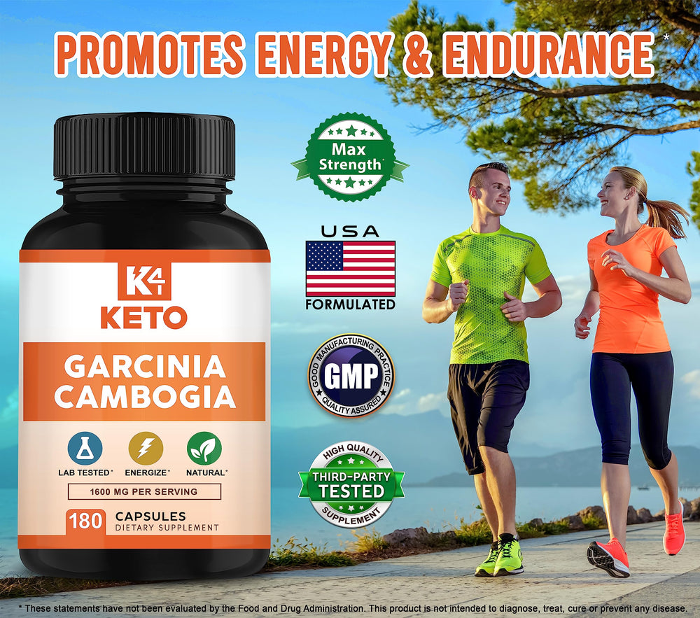K4 Keto Garcinia Cambogia dosing scene with capsules and water demonstrates daily use.