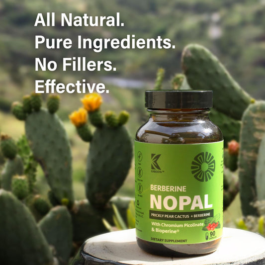 Kabooya Berberine Nopal capsules pour demonstrating easy daily use and quick absorption benefits.