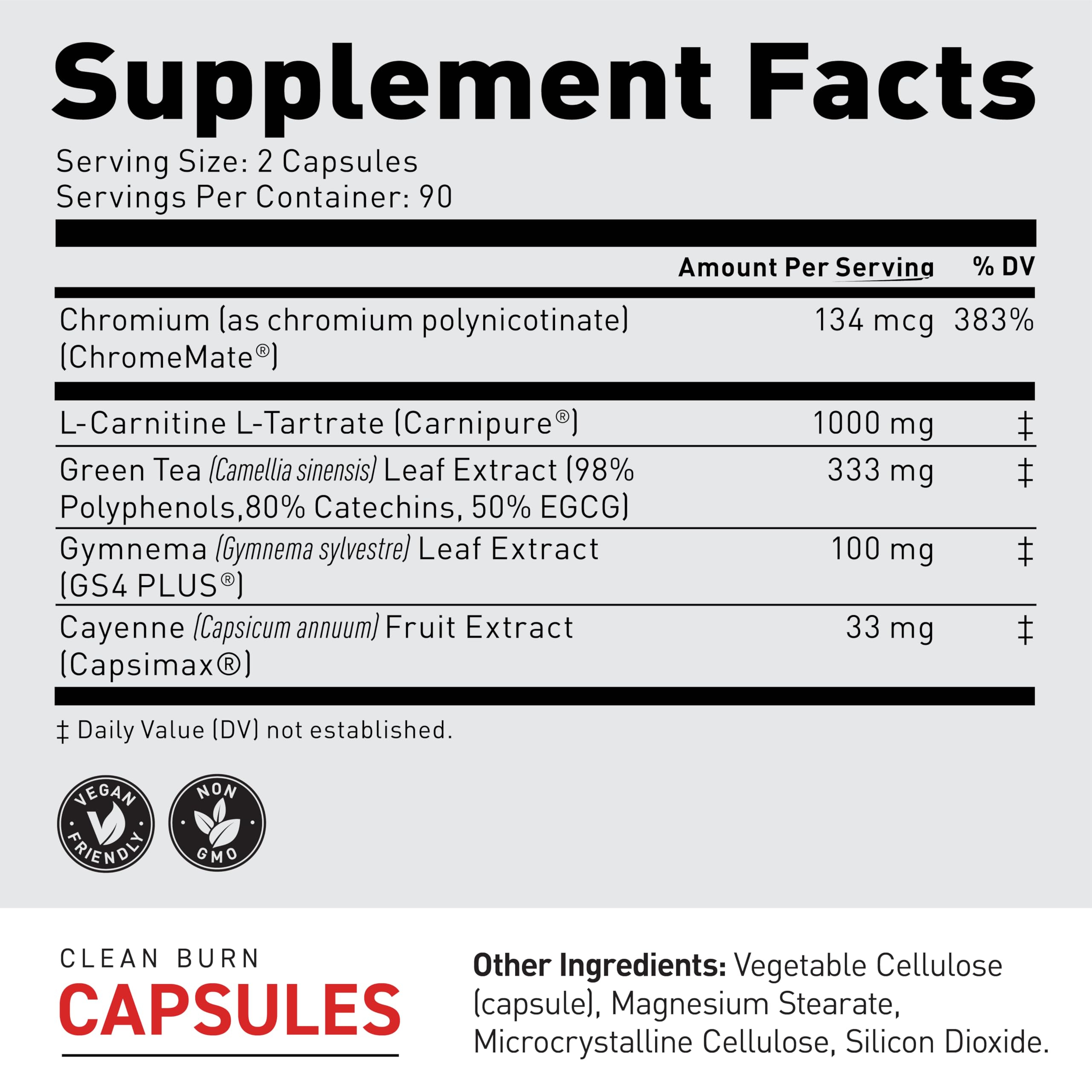 Front label of Kaged Clean Burn highlights non-stimulant formula for steady support.