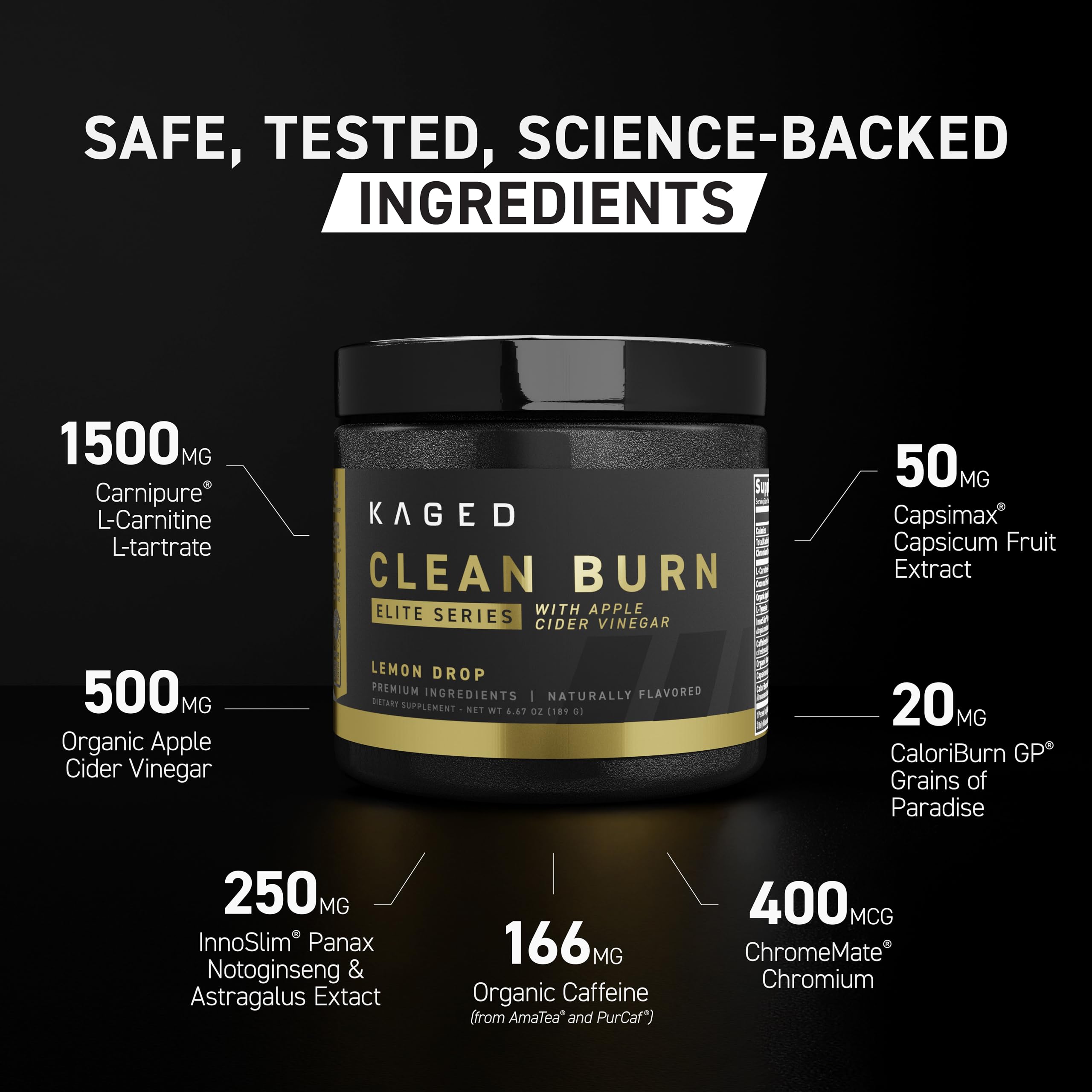 Kaged Clean Burn Elite bottle pour shows easy dosing during workouts and busy mornings.
