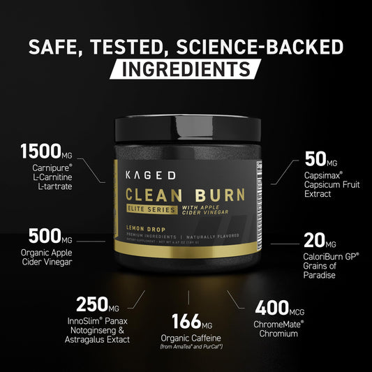 Kaged Clean Burn Elite bottle pour shows easy dosing during workouts and busy mornings.