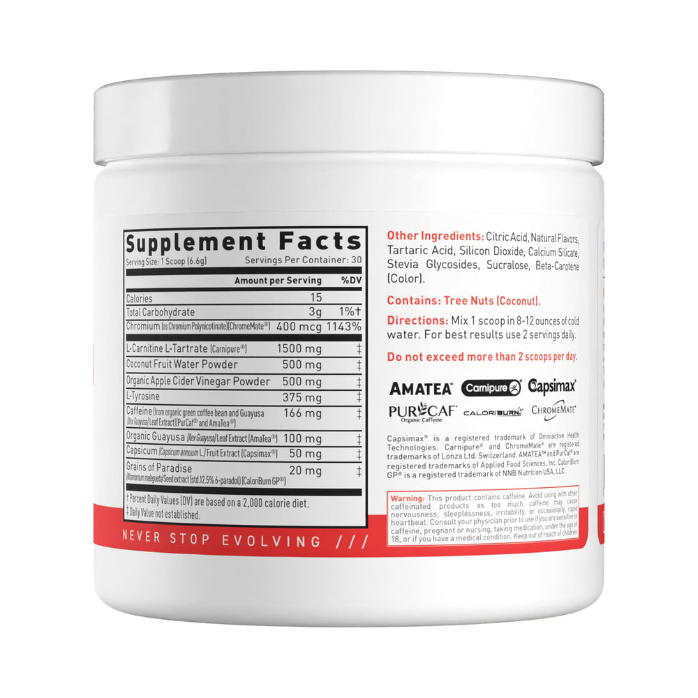 Kaged Clean Burn powder scoop ready to mix for steady energy.