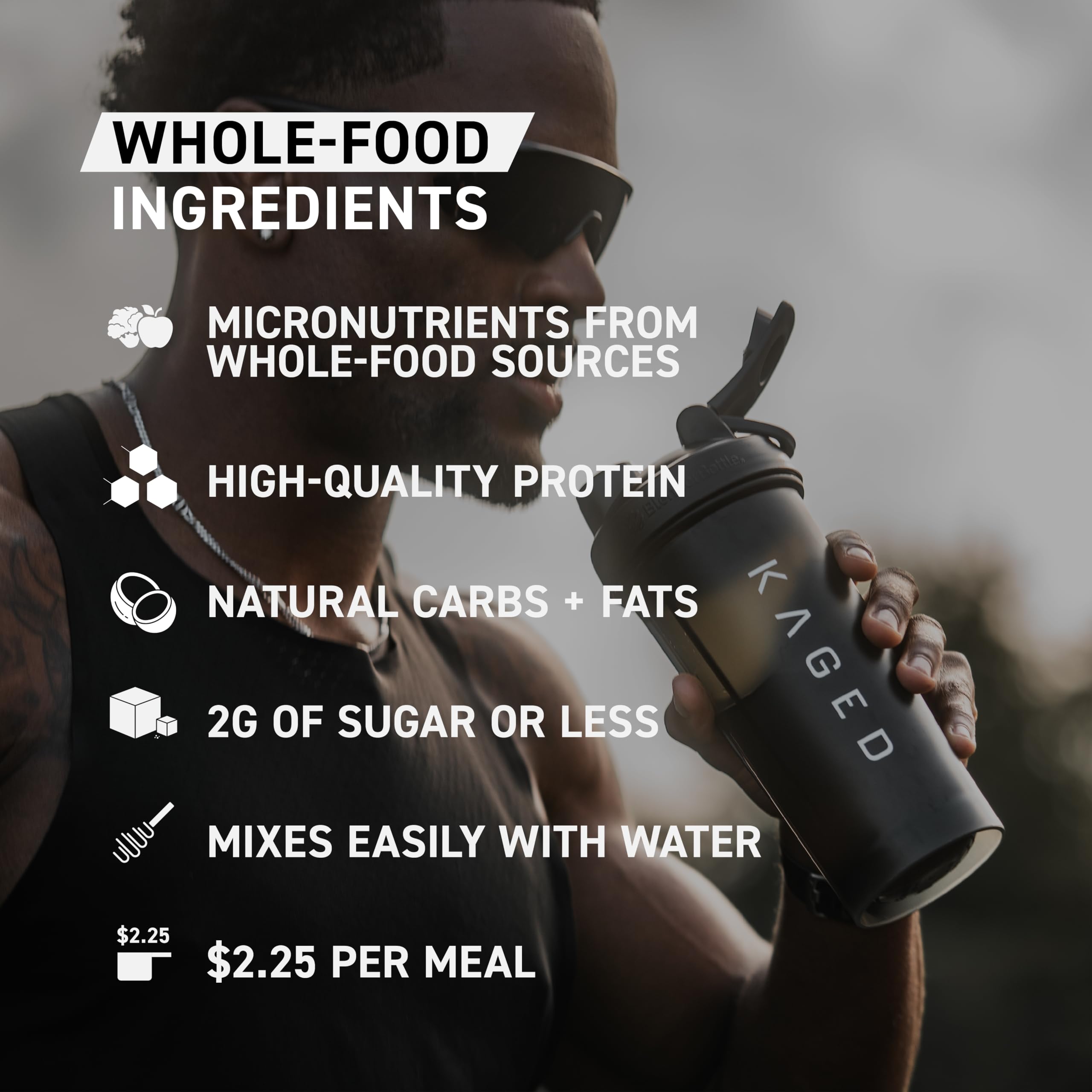 Nutritional panel with 21 organic vitamins and minerals from Kaged Clean Meal.