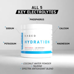 Kaged Daily Hydration five-electrolyte blend supports rapid hydration.