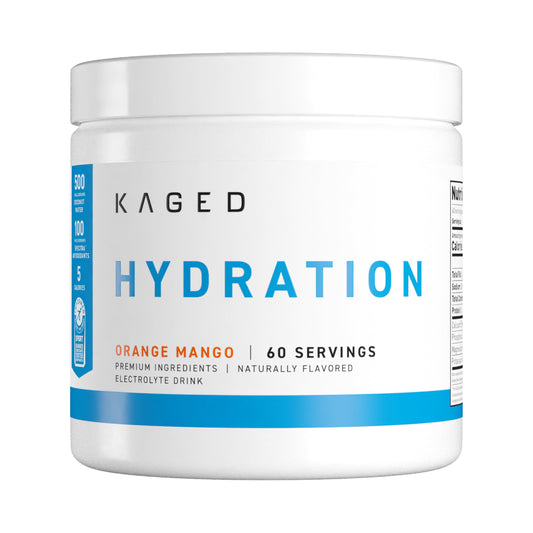 Kaged Daily Hydration powder being dispensed to support hydration before workouts.
