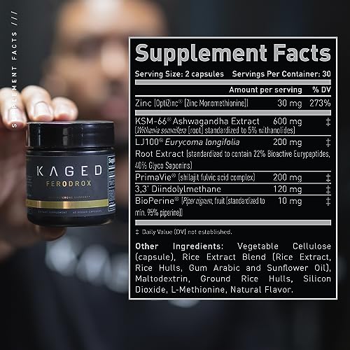 Kaged Ferodrox capsule pack side view suggests delayed-release formula for steady absorption.