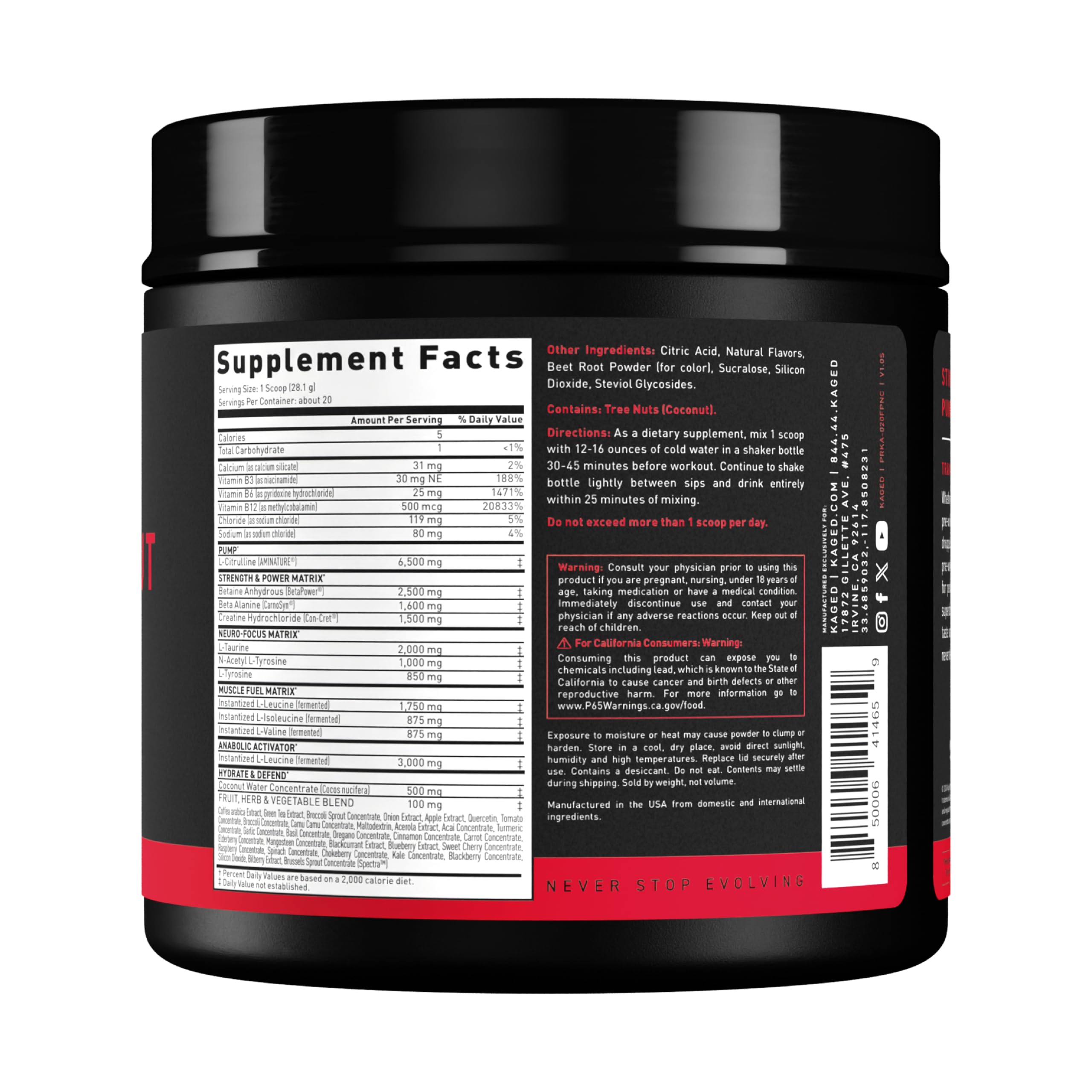 Kaged Fruit Punch nutrition facts panel guides serving size