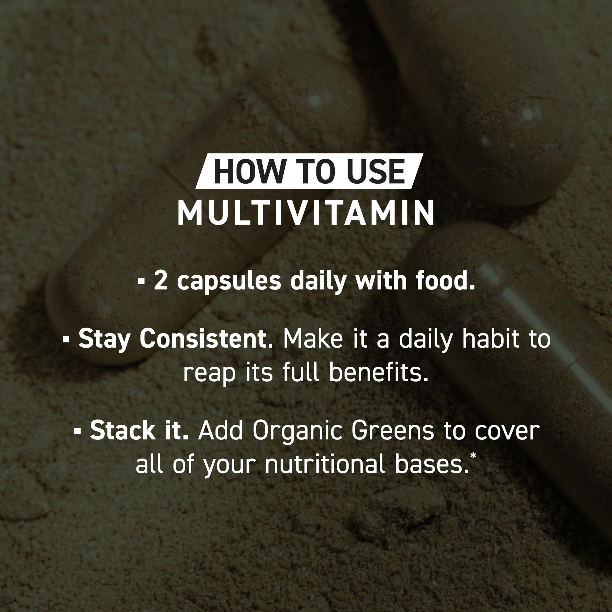 Kaged Multivitamin label highlights 21 essential vitamins and minerals.