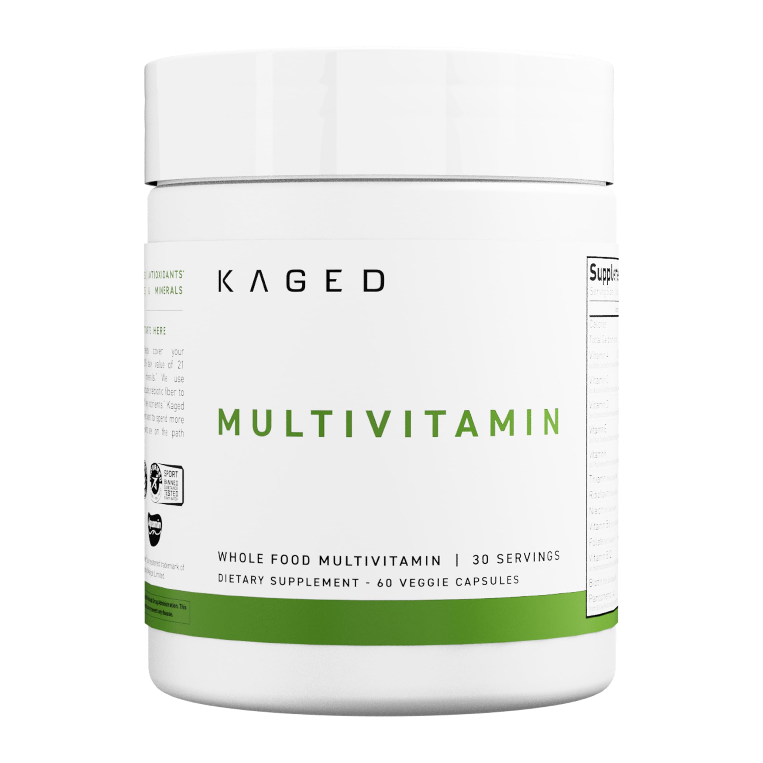 Kaged Multivitamin Capsules bottle for daily plant-based nutrition.
