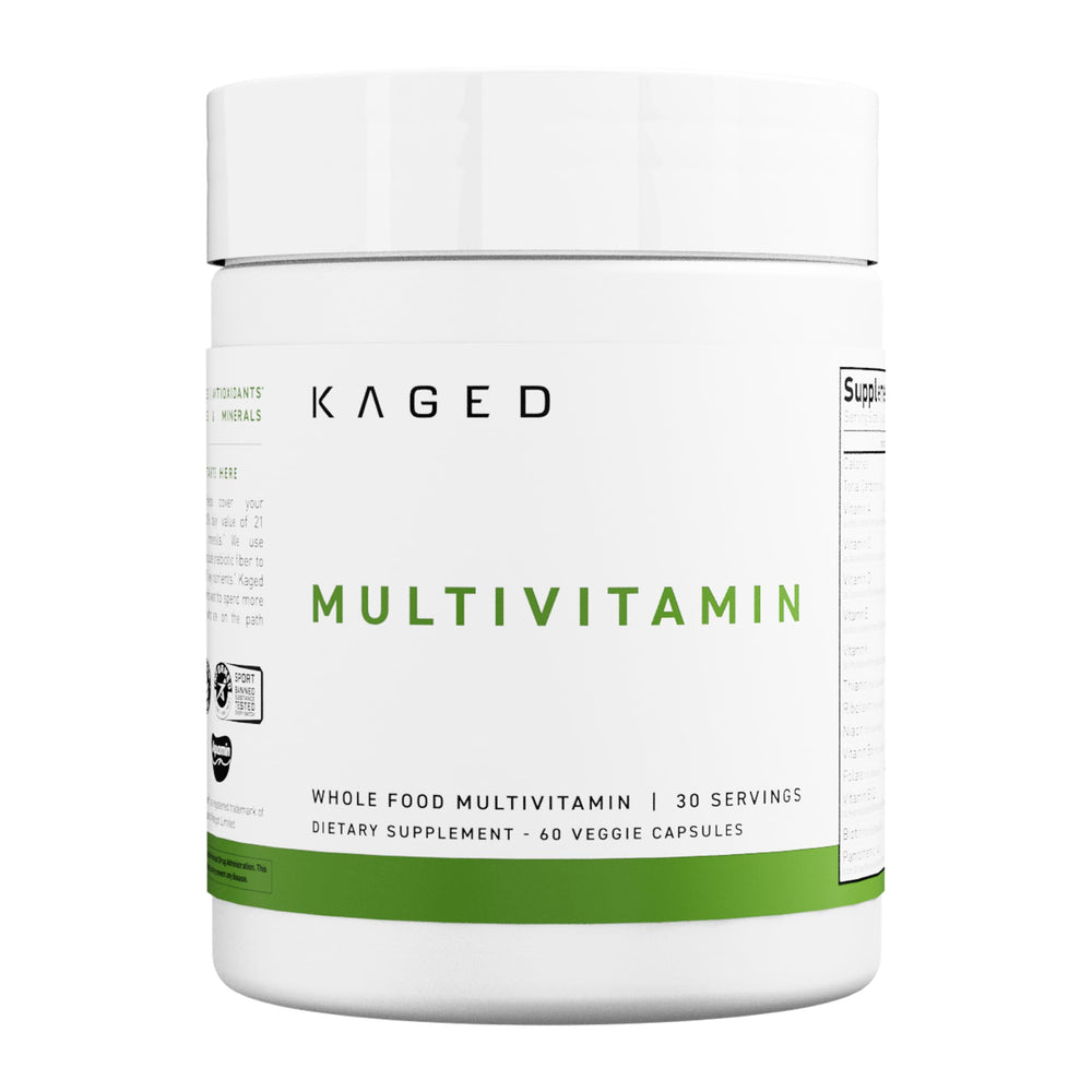 Kaged Multivitamin Capsules bottle for daily plant-based nutrition.